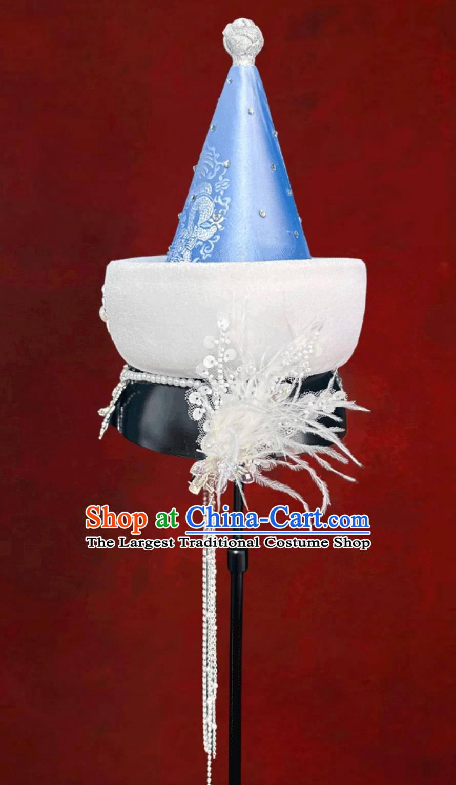 Blue Mongolian Ethnic Tassel Headpiece Mongolian Dance Performance Hair Accessory Chinese Forehead Decoration Hat