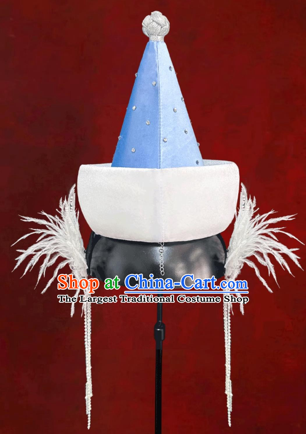 Blue Mongolian Ethnic Tassel Headpiece Mongolian Dance Performance Hair Accessory Chinese Forehead Decoration Hat