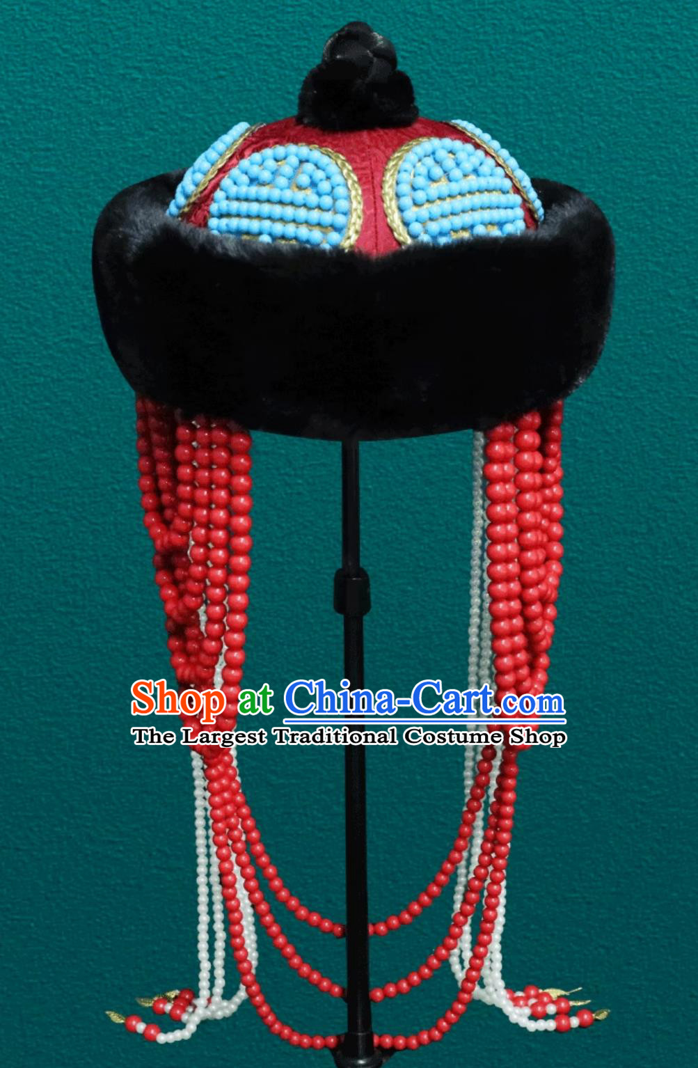 Mongolian Ethnic Fuzzy Hat Prince Tribe Headpiece Chinese Mongolia Dance Performance Hair Accessory Forehead Ornament
