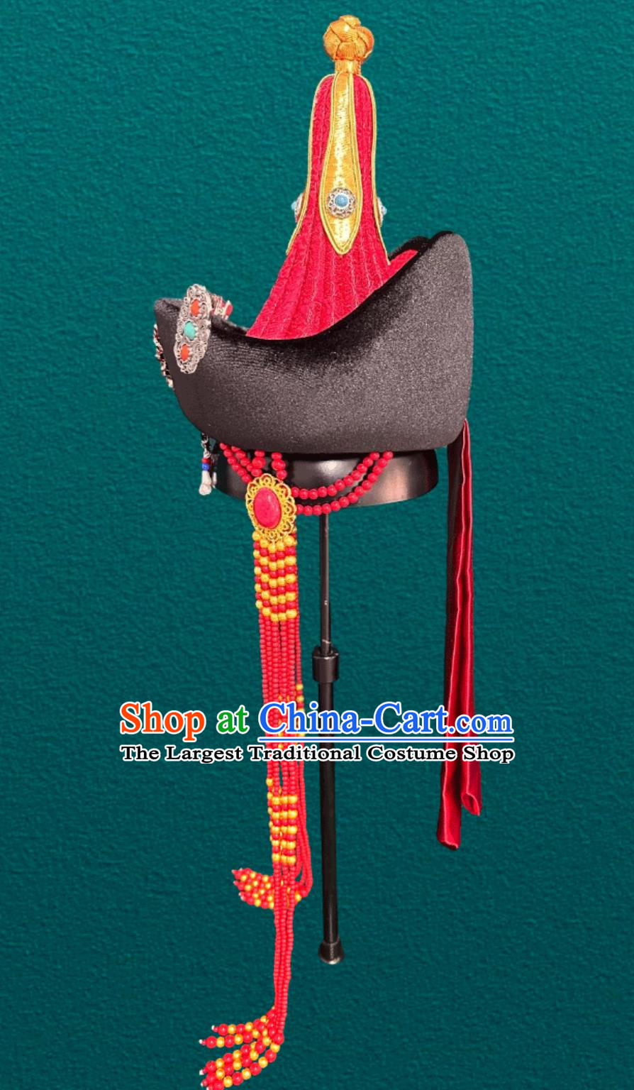 Mongolian Ladies Red Hat Chinese Dance Performance Premium Wedding Headpiece
