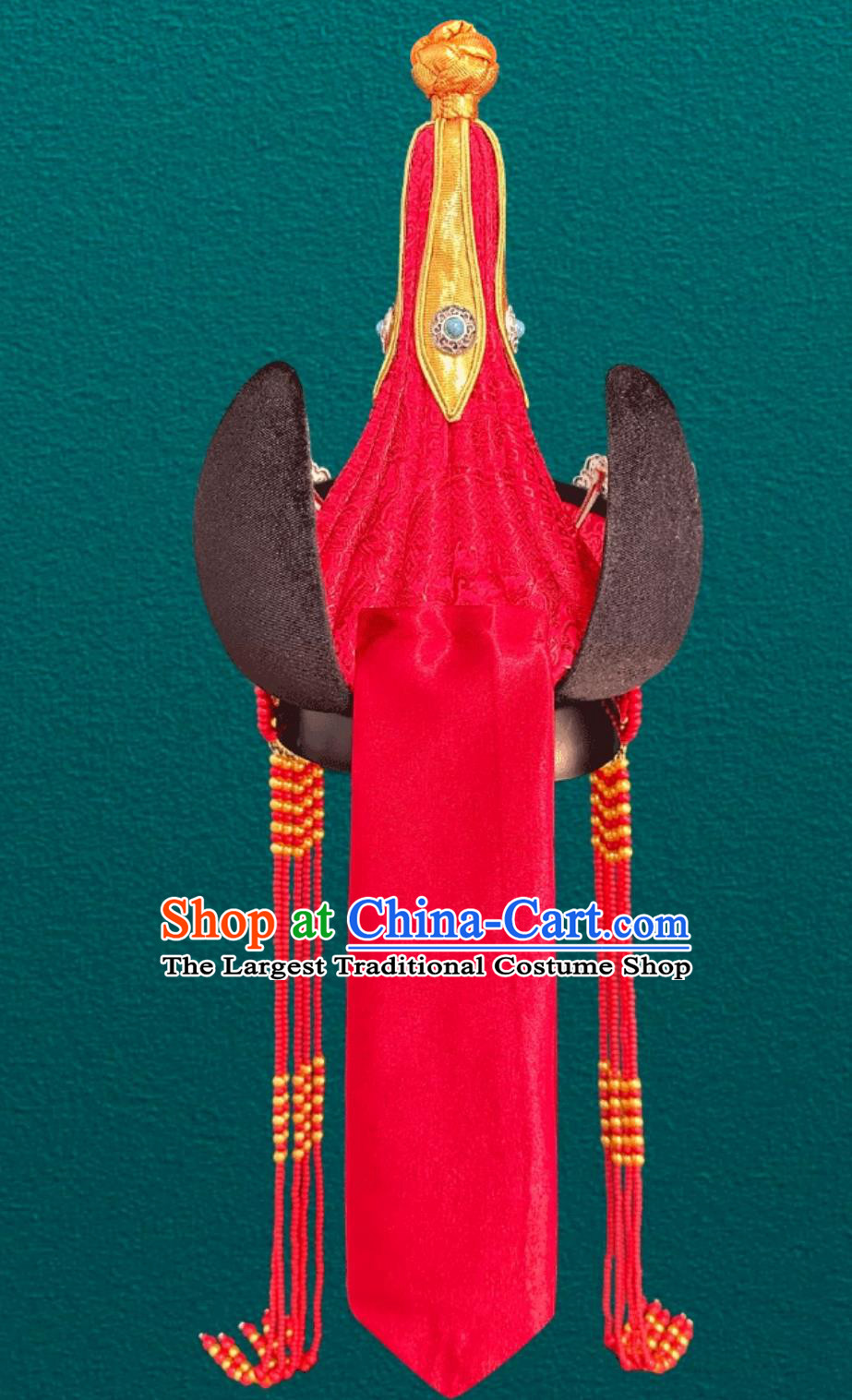 Mongolian Ladies Red Hat Chinese Dance Performance Premium Wedding Headpiece
