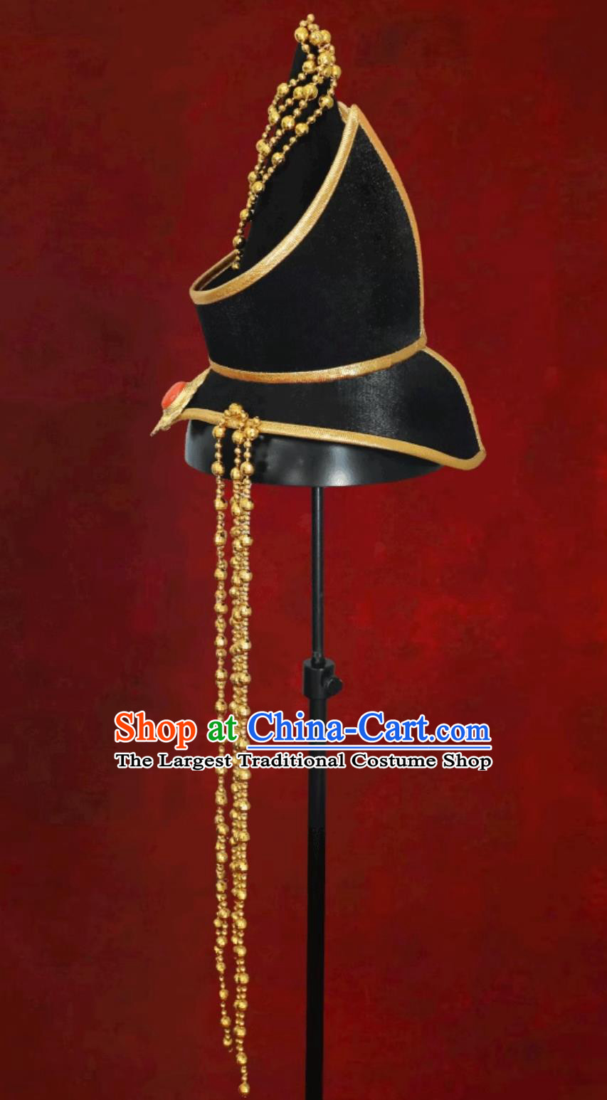 Mongolian Ladies Black Headpiece Forehead Pointed Hat Dance Performance Mongolian Hair Accessory