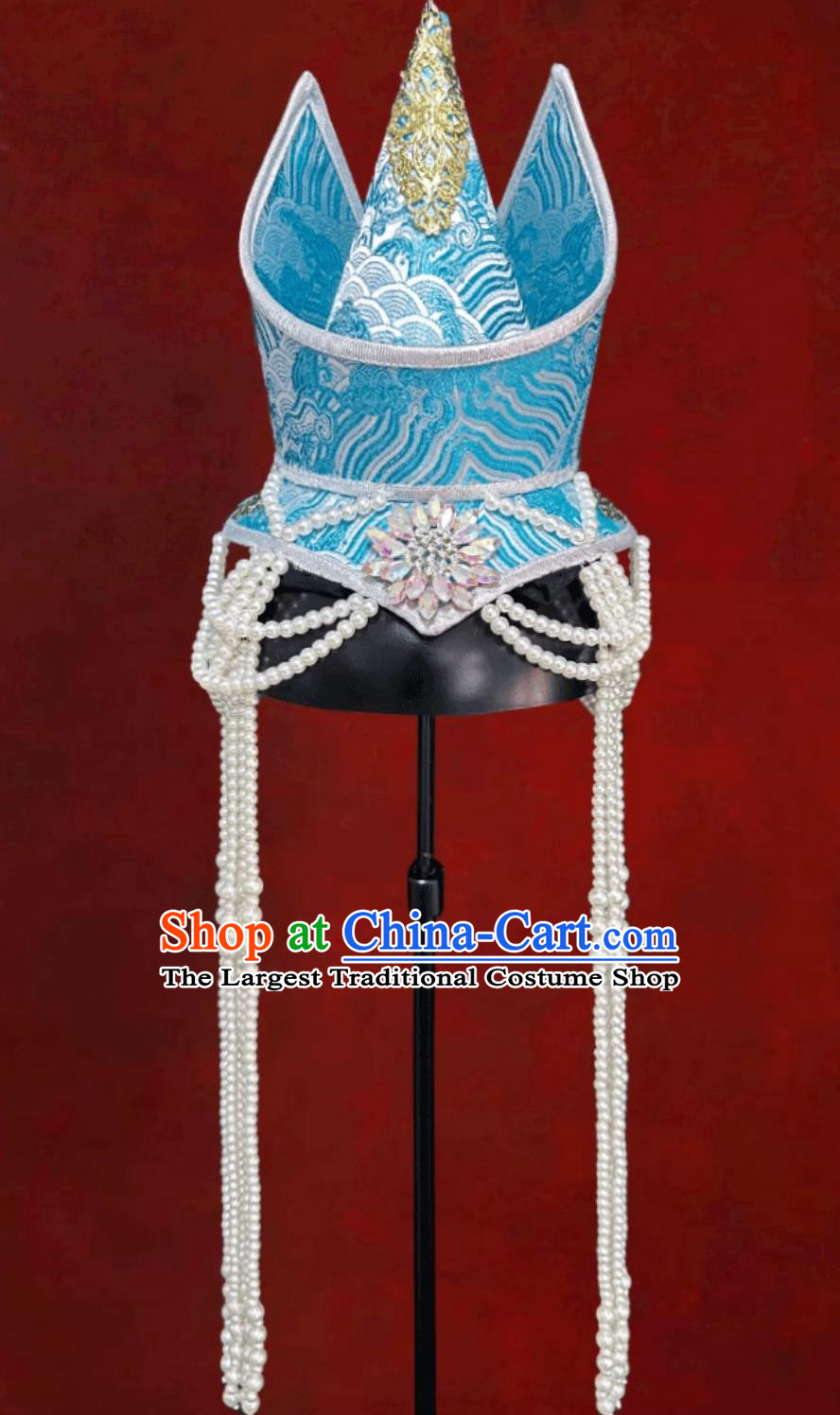 Mongolian White Blue Fuzzy Hat Mongolia Dance Performance Hair Accessory Mongolian Wedding Headwear