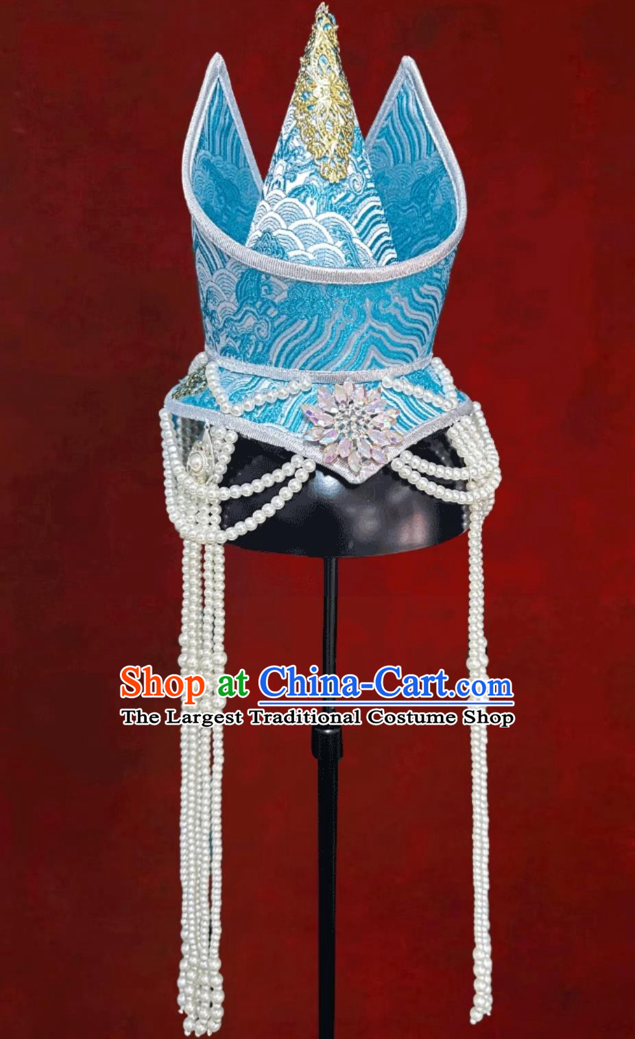 Mongolian White Blue Fuzzy Hat Mongolia Dance Performance Hair Accessory Mongolian Wedding Headwear