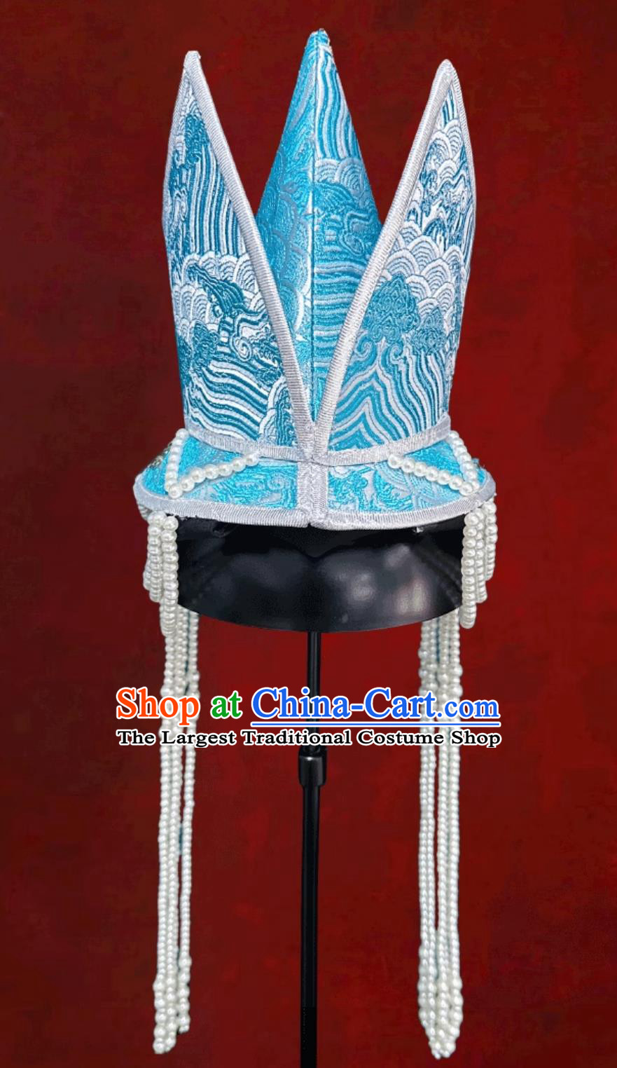 Mongolian White Blue Fuzzy Hat Mongolia Dance Performance Hair Accessory Mongolian Wedding Headwear