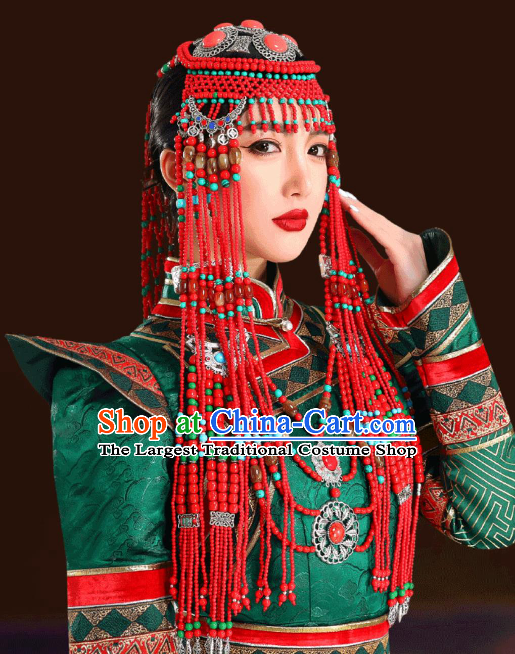 Mongolian Ladies Urad Headpiece Traditional Chinese Ethnic Hat Mongolia Dance Performance Wedding Hair Accessory