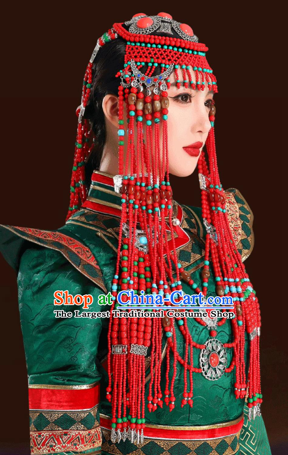 Mongolian Ladies Urad Headpiece Traditional Chinese Ethnic Hat Mongolia Dance Performance Wedding Hair Accessory
