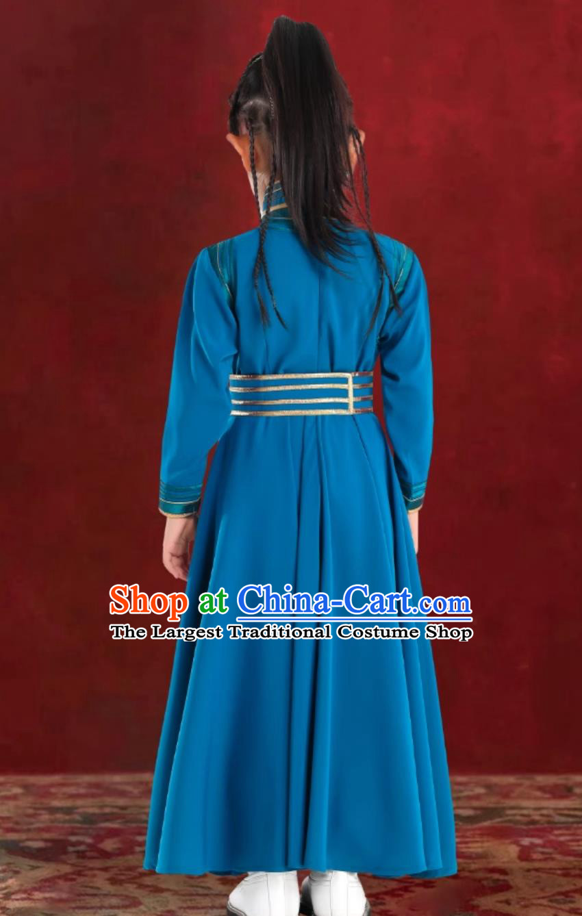 Teal Girls Mongolian Robe Chinese Mongolia Ethnic Stage Costume Performance Dress