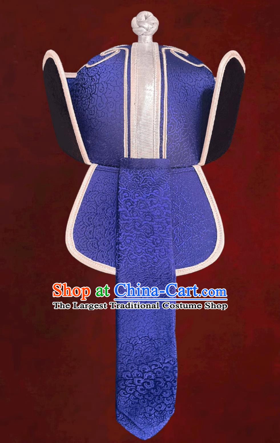 Navy Blue Prince Hat Mongolian Mens Hat Chinese Ethnic Dance Performance Headpiece Groom Wedding Headwear