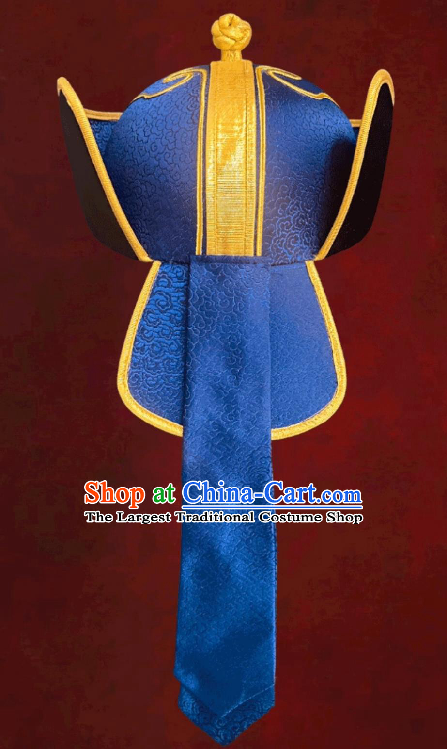 Mongolian Mens Hat Blue Prince Hat Chinese Ethnic Dance Performance Headpiece Groom Wedding Headwear
