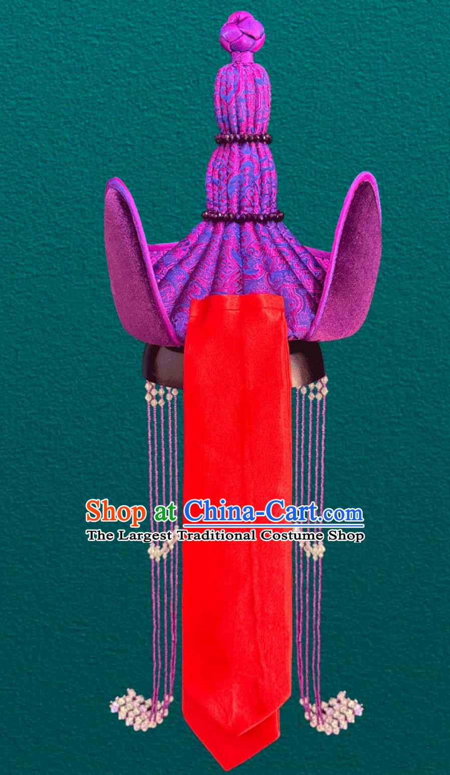 Chinese Mongolian Ladies Purple Tassel Hat Ethnic Dance Performance Wedding Show Headpiece