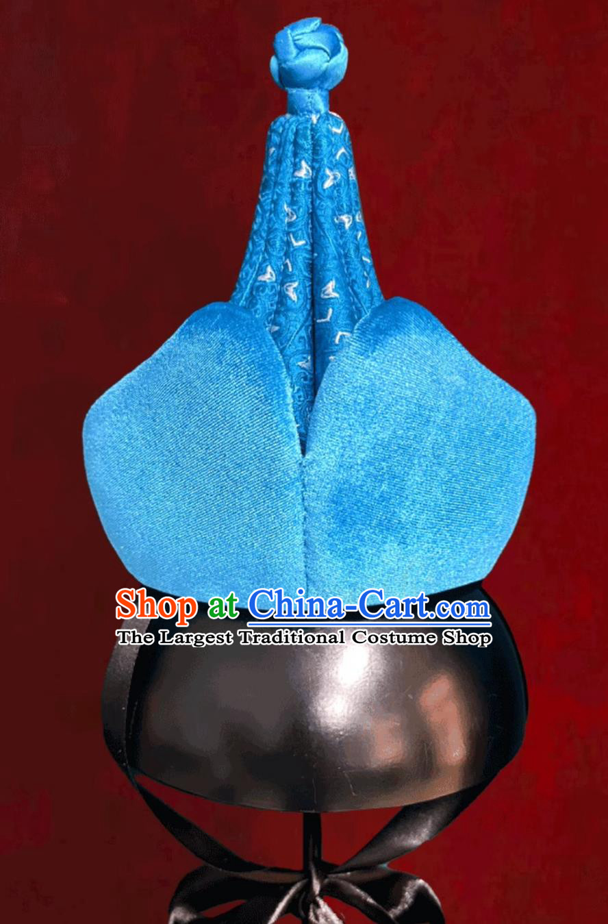 Mongolian Ladies Blue Hat Chinese Ethnic Mongolian Dance Performance Show Headpiece