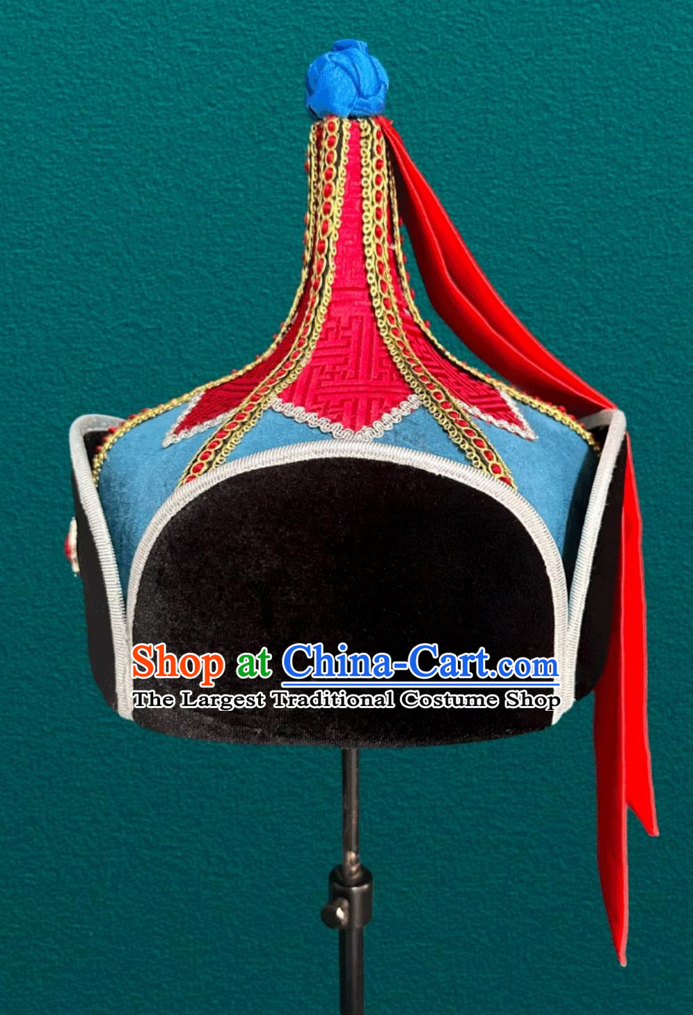 Mongolian Blue Mens Hat Ethnic Dance Performance Headpiece Prince Hat
