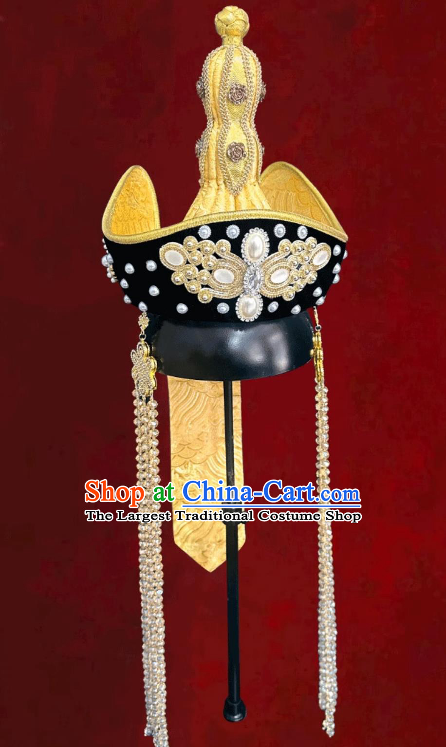 Mongolian Ladies Golden Hat Chinese Mongolia Ethnic Dance Performance Show Headpiece