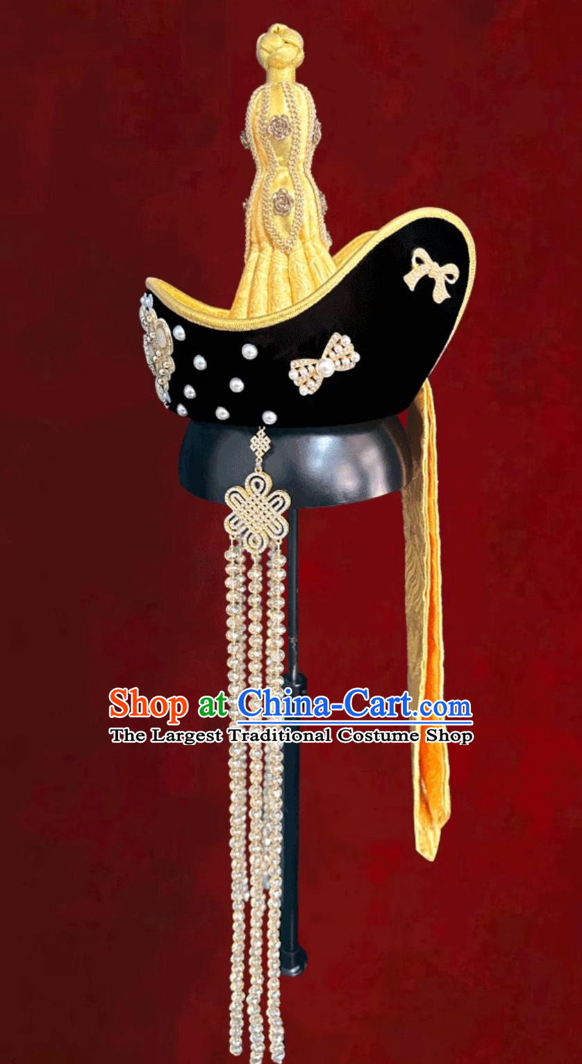 Mongolian Ladies Golden Hat Chinese Mongolia Ethnic Dance Performance Show Headpiece