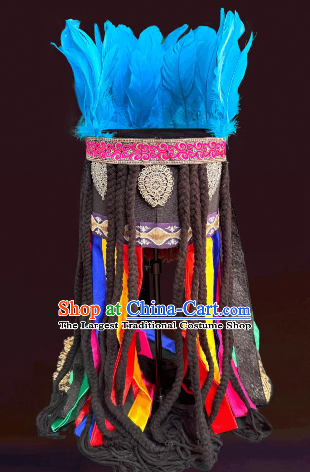 Mongolian Traditional Black Performance Hat Show Creative Shaman Colored Hat Heritage Blessing Event Headdress