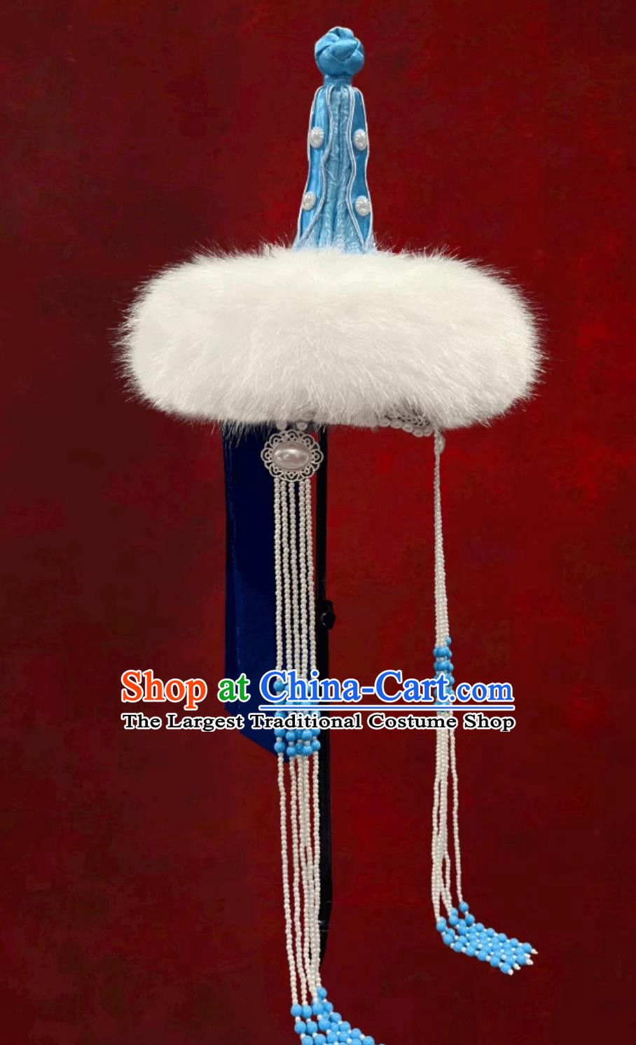 Chinese Opera Performance Headpiece Mongolian Ladies Blue Hat Mongolia Dance Hair Accessory