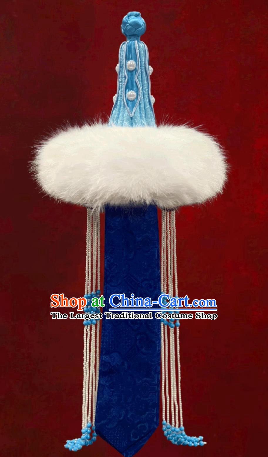 Chinese Opera Performance Headpiece Mongolian Ladies Blue Hat Mongolia Dance Hair Accessory