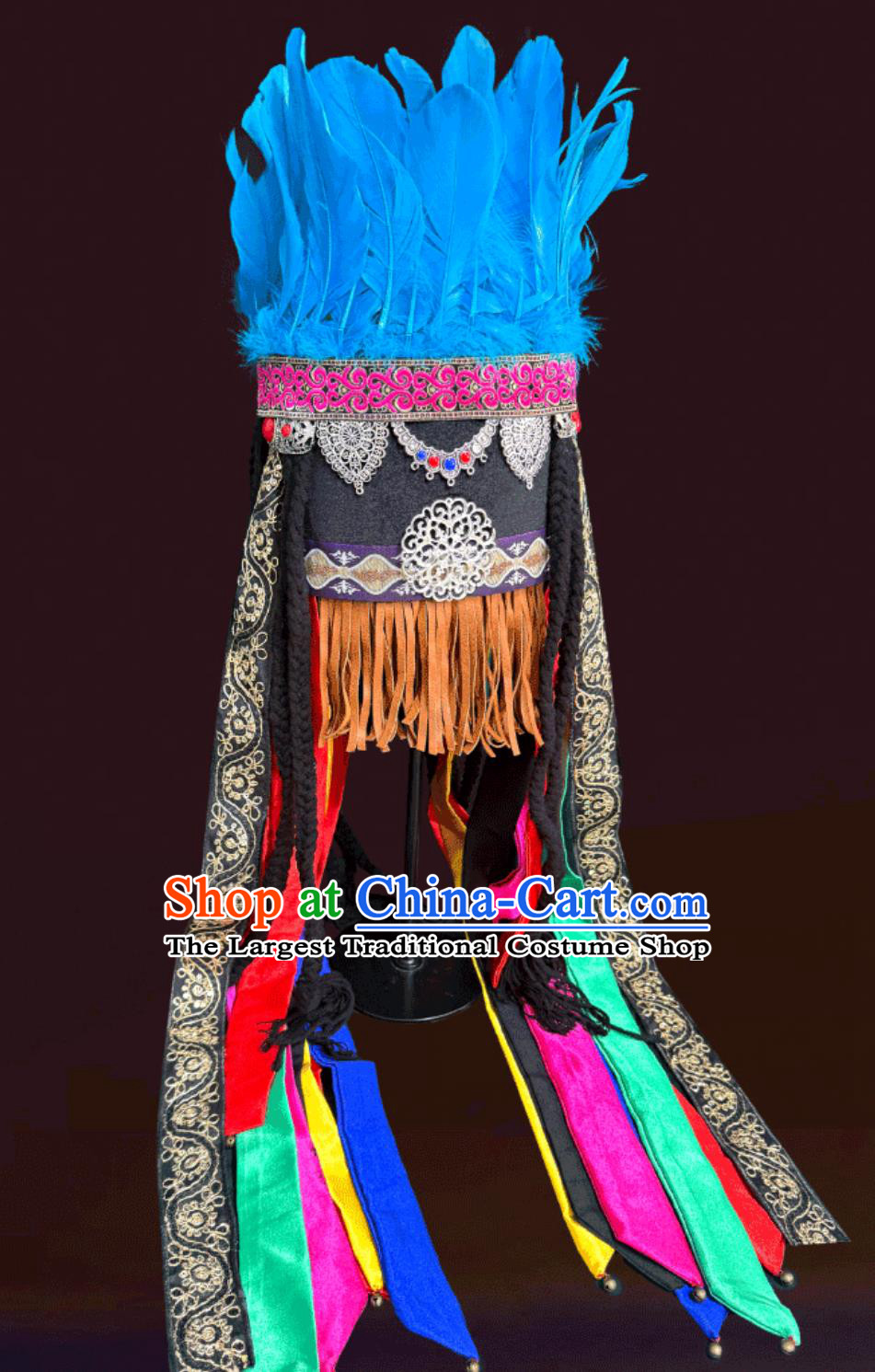 Mongolian Traditional Black Performance Hat Show Creative Shaman Colored Hat Heritage Blessing Event Headdress