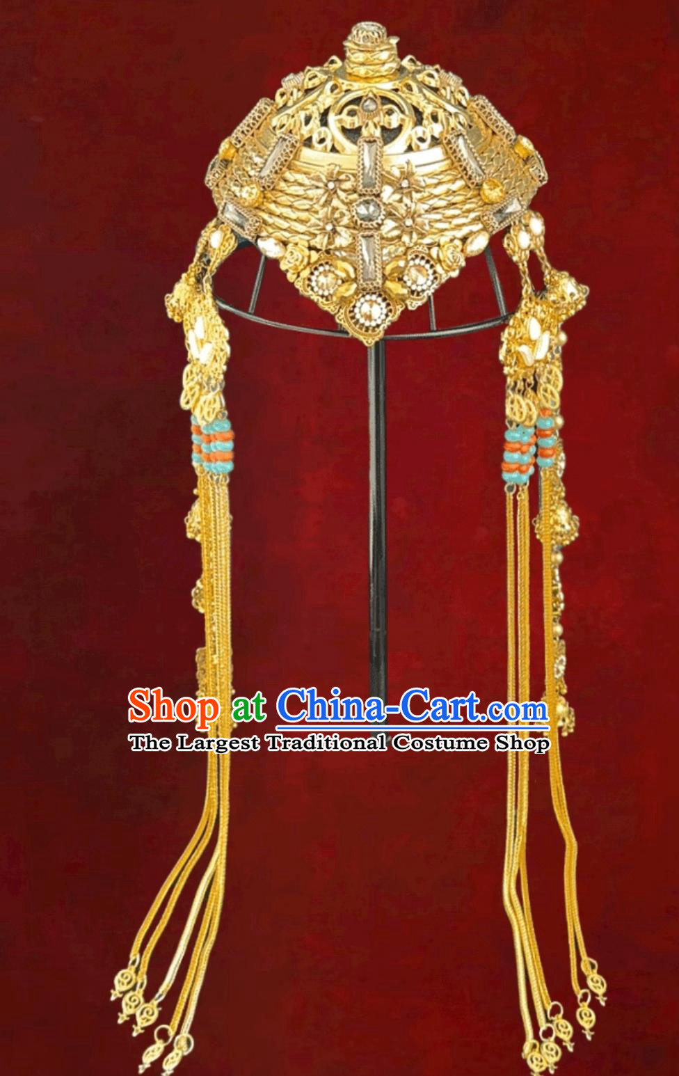 Mongolian Golden Headpiece Forehead Chain Tassel Hair Accessory Ethnic Dance Performance Headwear