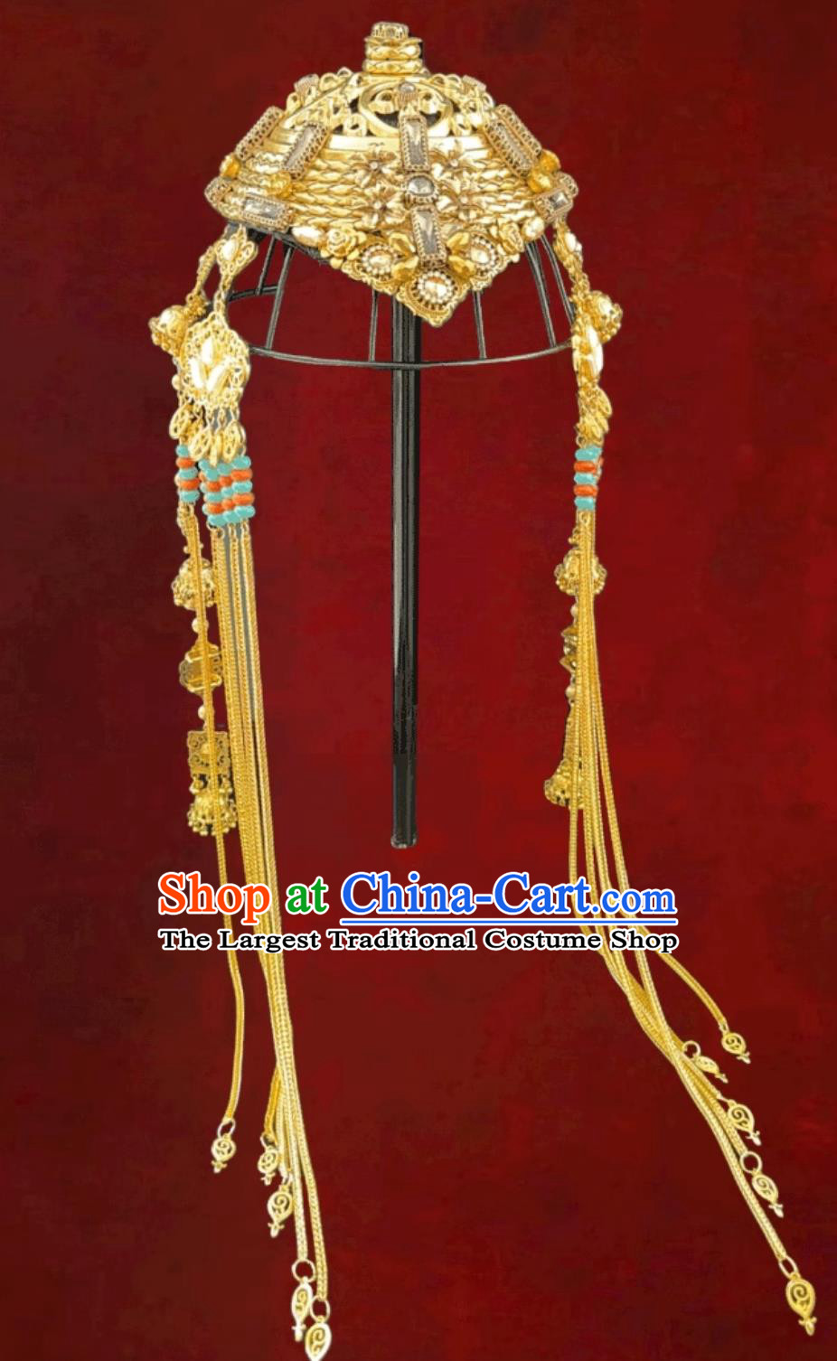 Mongolian Golden Headpiece Forehead Chain Tassel Hair Accessory Ethnic Dance Performance Headwear