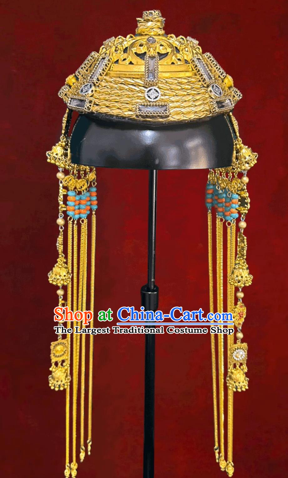 Mongolian Golden Headpiece Forehead Chain Tassel Hair Accessory Ethnic Dance Performance Headwear