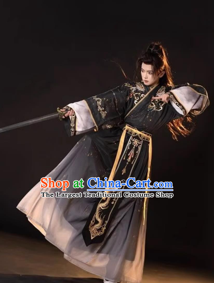 Wei Jin Style Hanfu Ancient Swordsman Embroidered Costume Traditional Chinese Clothing