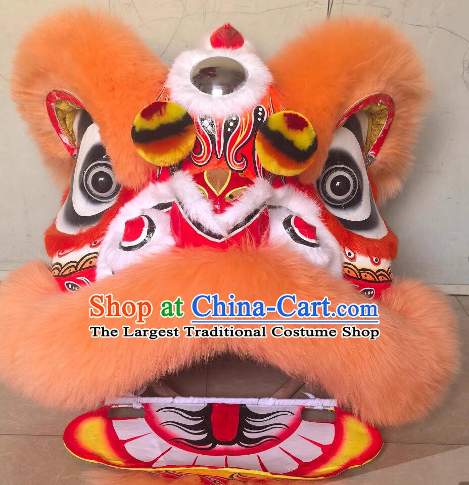 Light Orange Wool Lion Dance Clothing Southern Fut San Lion Head Chinese Lion Dancing Costume Complete Set