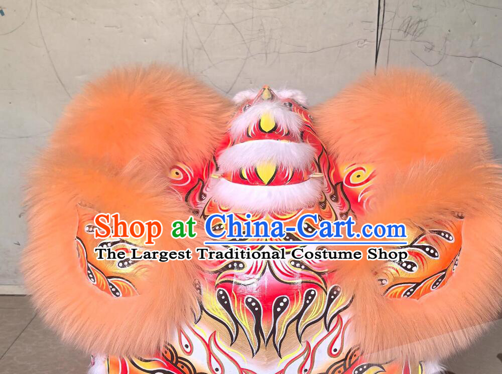 Light Orange Wool Lion Dance Clothing Southern Fut San Lion Head Chinese Lion Dancing Costume Complete Set