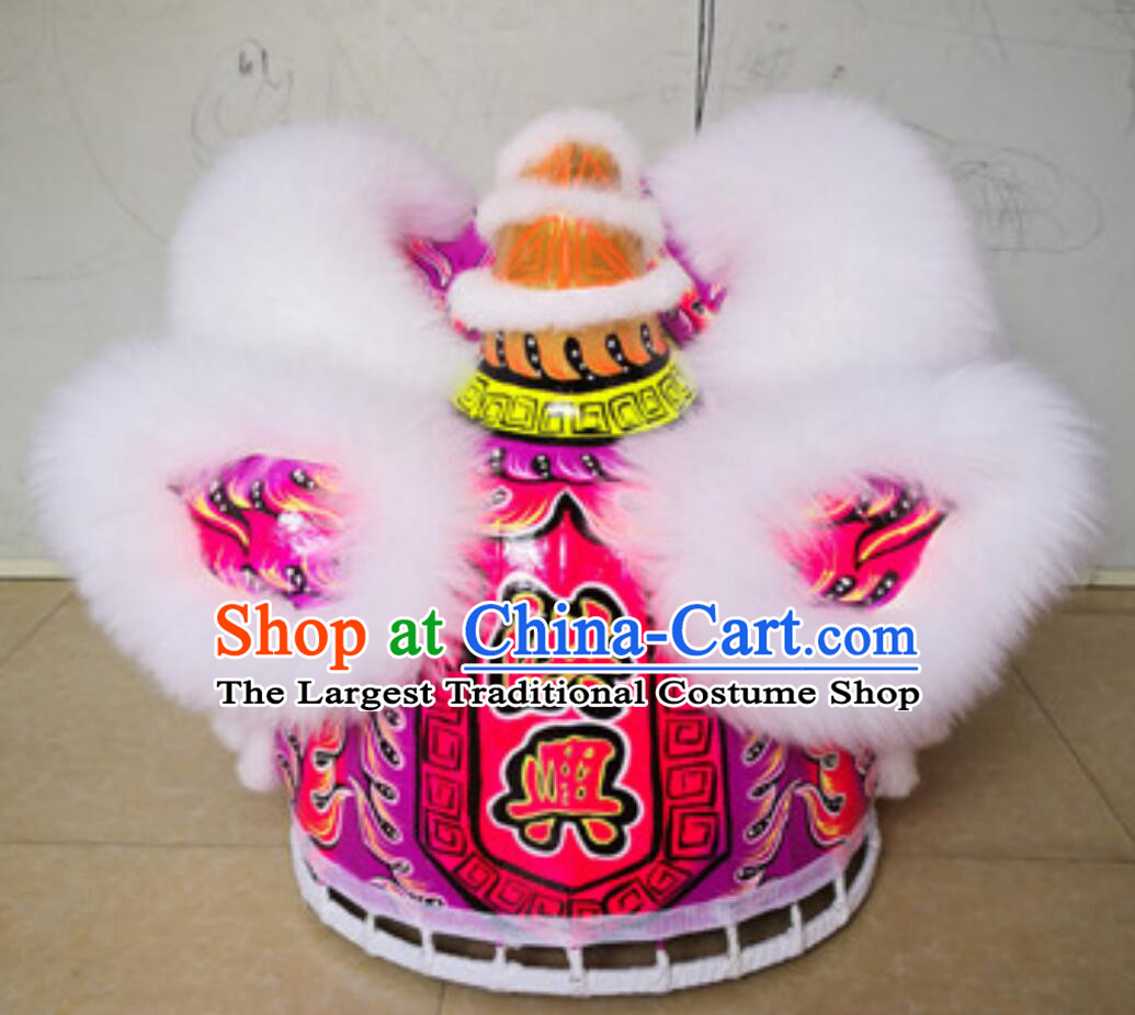 Handmade Southern Fut San Lion Head Chinese Lion Dancing Costume White Wool Lion Dance Clothing Complete Set
