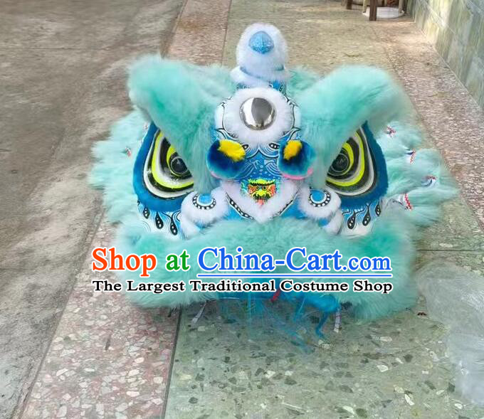 Light Blue Wool Lion Dance Clothing Handmade Chinese Fut San Lion Head and Costume Complete Set