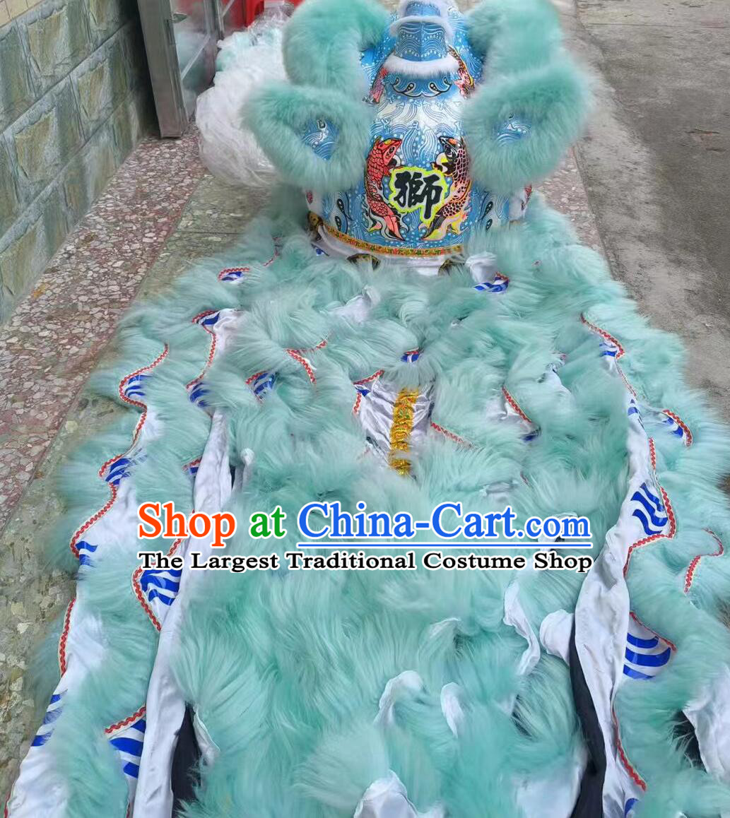 Light Blue Wool Lion Dance Clothing Handmade Chinese Fut San Lion Head and Costume Complete Set
