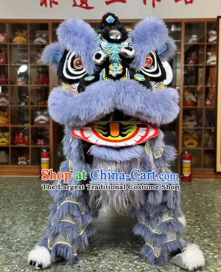 Handmade Chinese Fut San Lion Head Grey Wool Lion Dance Clothing Celebration Dancing Lion Costume Complete Set