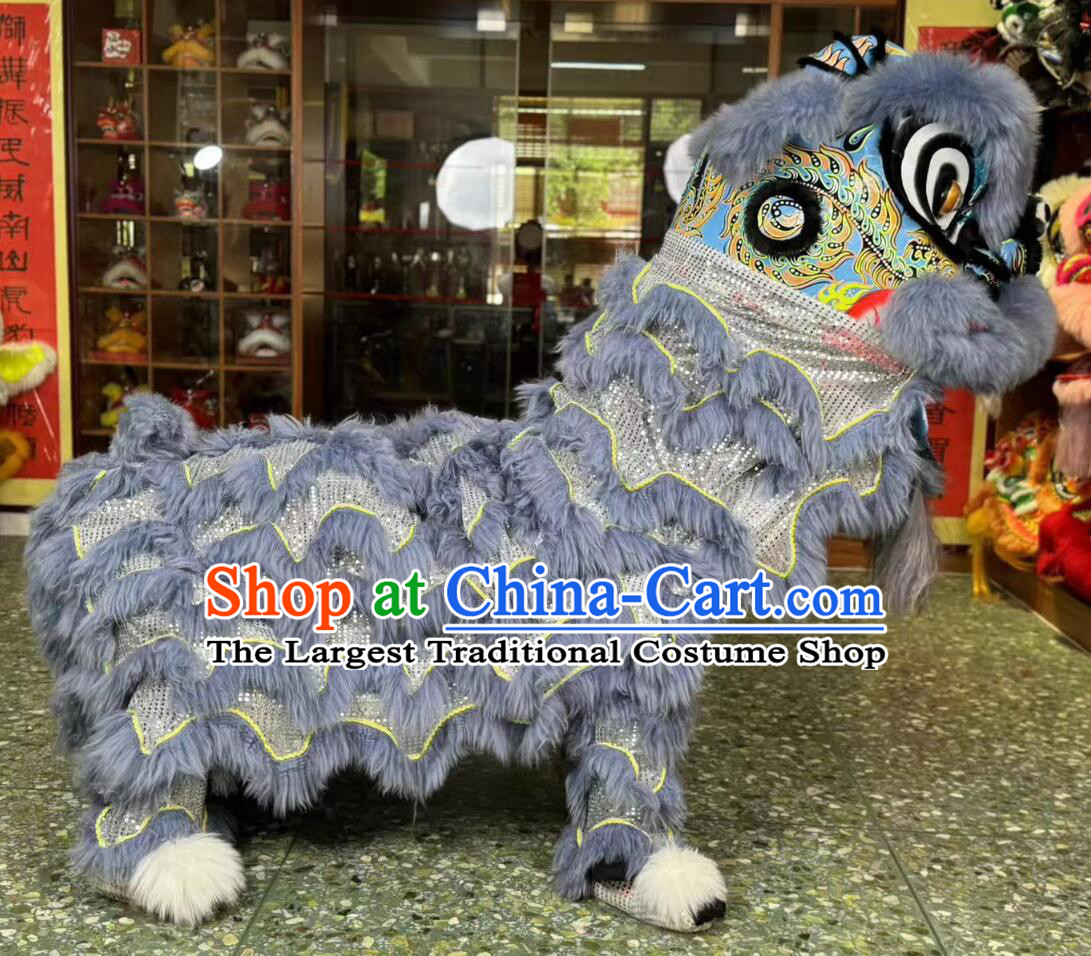 Handmade Chinese Fut San Lion Head Grey Wool Lion Dance Clothing Celebration Dancing Lion Costume Complete Set