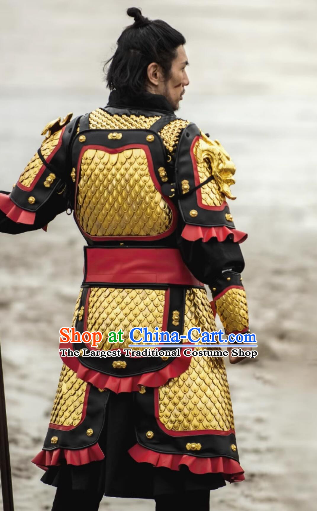 Chinese Ming Dynasty Armor Costumes Ancient China General Golden Helmet and Armour Complete Set