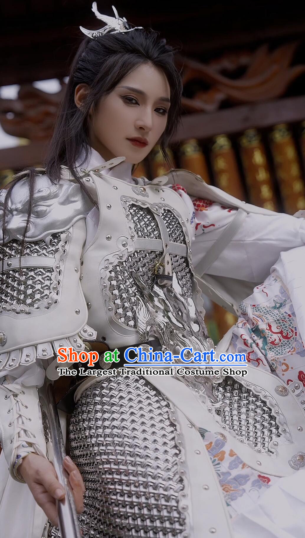 Handmade Chainmail Armor Zhao Yun Armour Chinese Han Dynasty Hero Zhao Zilong Silver Armor and Helmet Full Set