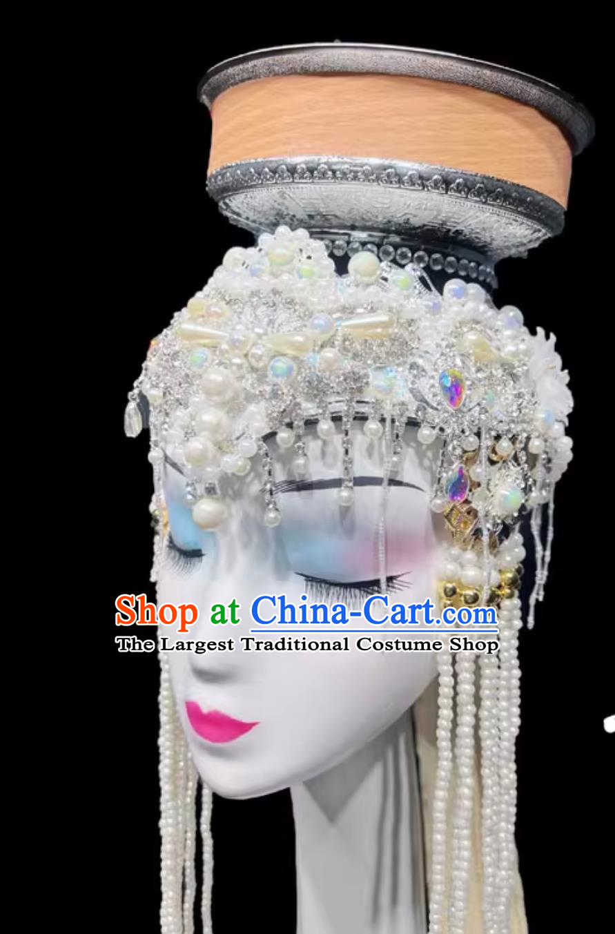 Mongolian Dance Bowl Balancing Headdress Handmade Beaded Long Tassel Dance Hat
