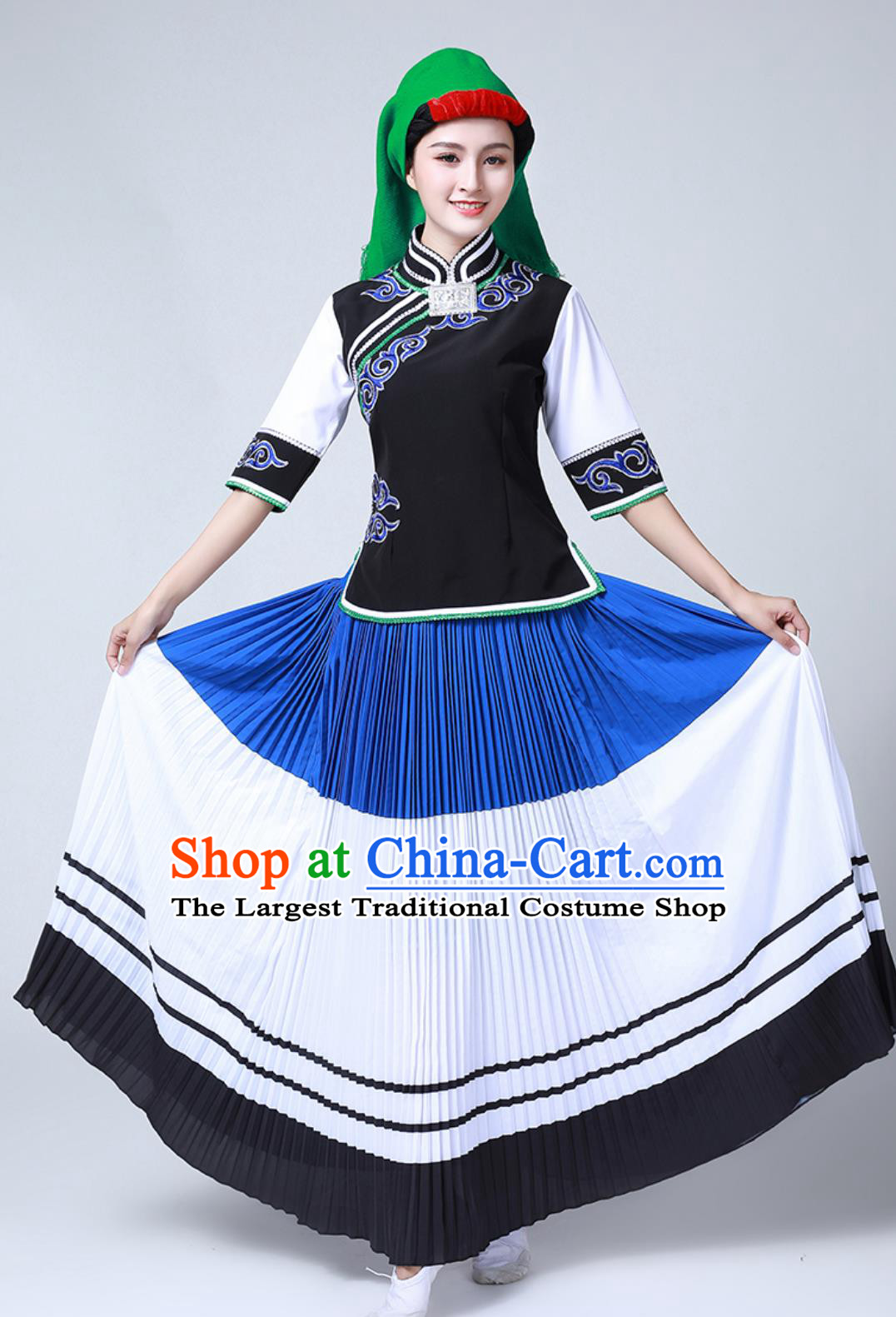 Chinese Ethnic Dance Performance Costume Yi Minority Large Skirt Outfit