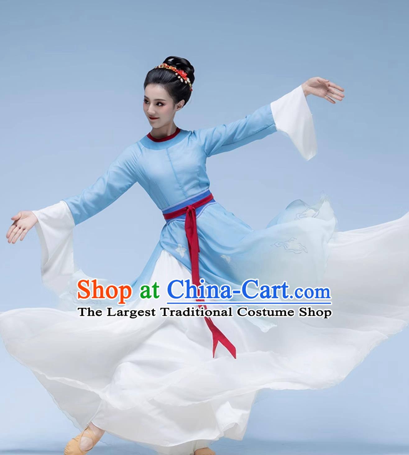 Plum Blossom Border Contemplation Solo Dance Costume Classical Dance Performance Clothing Chinese Ancient Fairy Blue Dress