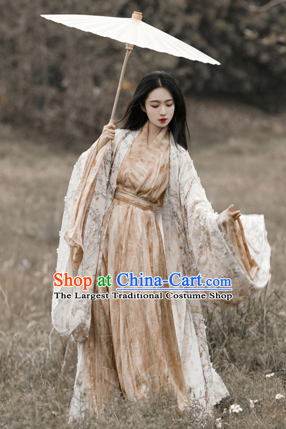Chinese Hanfu Dress Embroidered Wide Sleeve Long Gown Traditional Straight Hem Robe