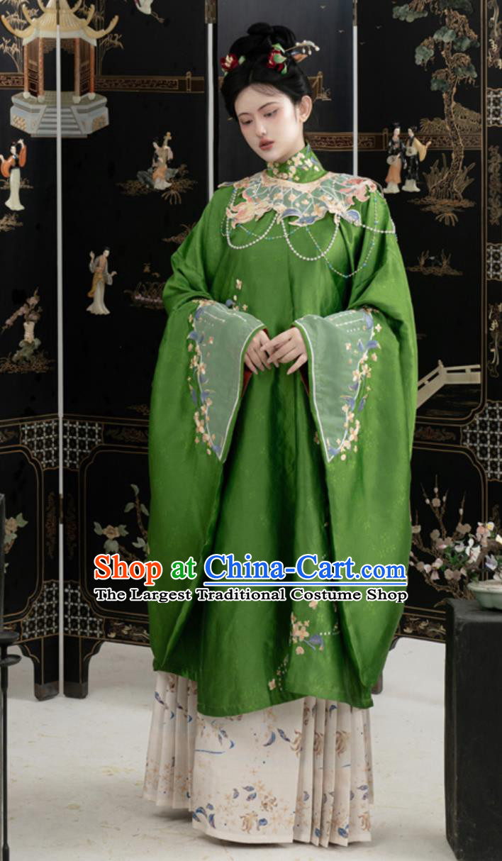 Ming Dynasty Hanfu Women Standing Collar Embroidered Long Gown Horse Face Skirt Ancient Chinese Clothing