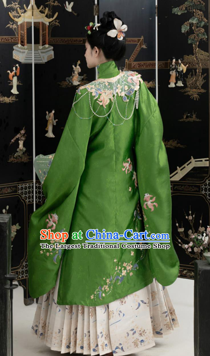 Ming Dynasty Hanfu Women Standing Collar Embroidered Long Gown Horse Face Skirt Ancient Chinese Clothing