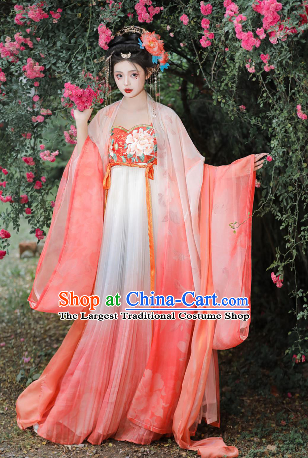 Twelve Flower Goddess Series Camellia Goddess Wide Sleeve Dress Traditional Chinese Hanfu Tanf Dynasty Princess Hezi Qun