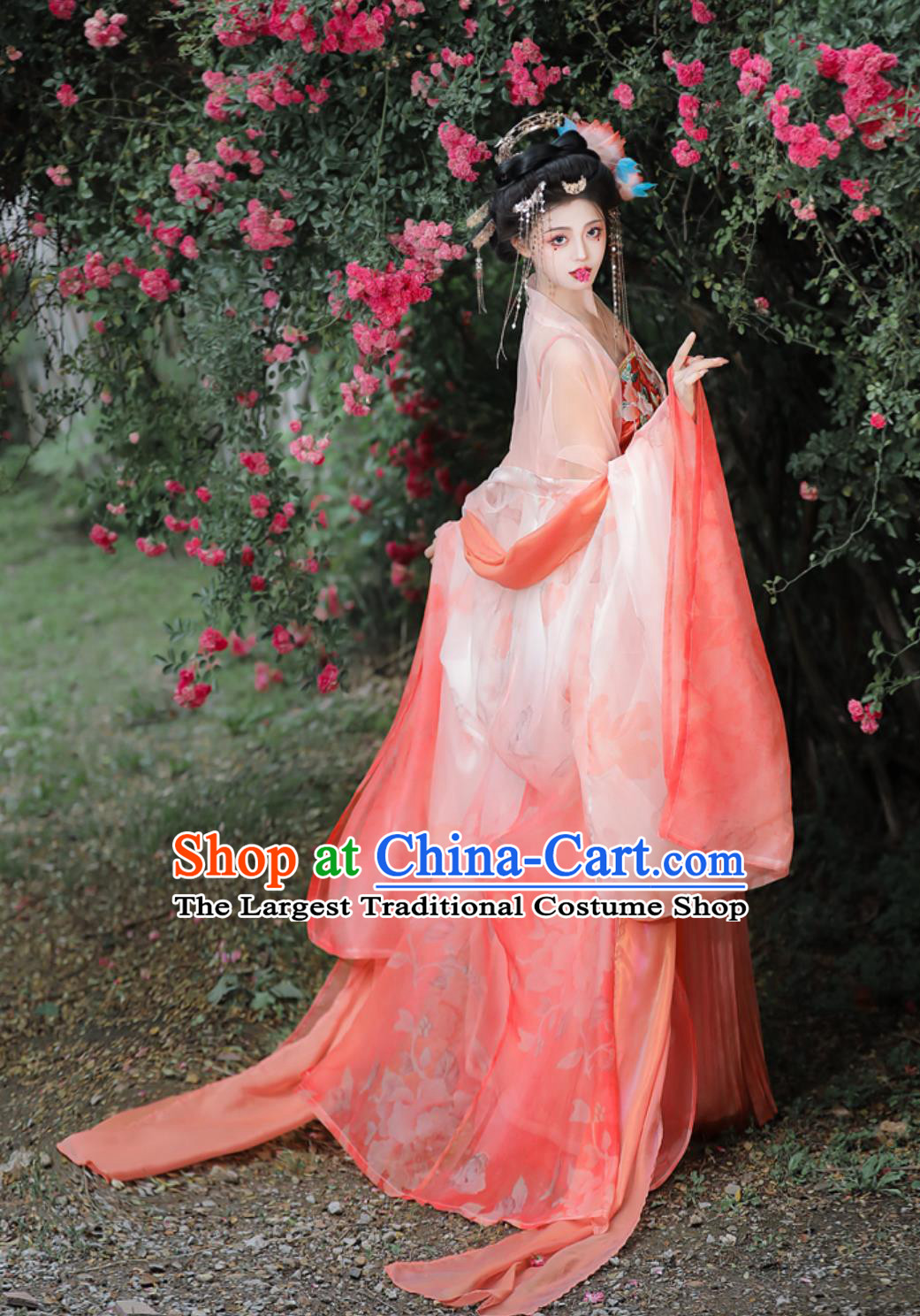 Twelve Flower Goddess Series Camellia Goddess Wide Sleeve Dress Traditional Chinese Hanfu Tanf Dynasty Princess Hezi Qun