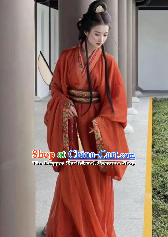 Warring States Hanfu Traditional Cross Collar Mashan Straight Robe Chinese Ancient Palace Princess Costume
