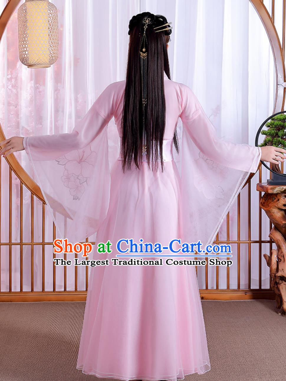 Chinese Women Hanfu Pink Wide Sleeve Dress Ancient Princess Costume