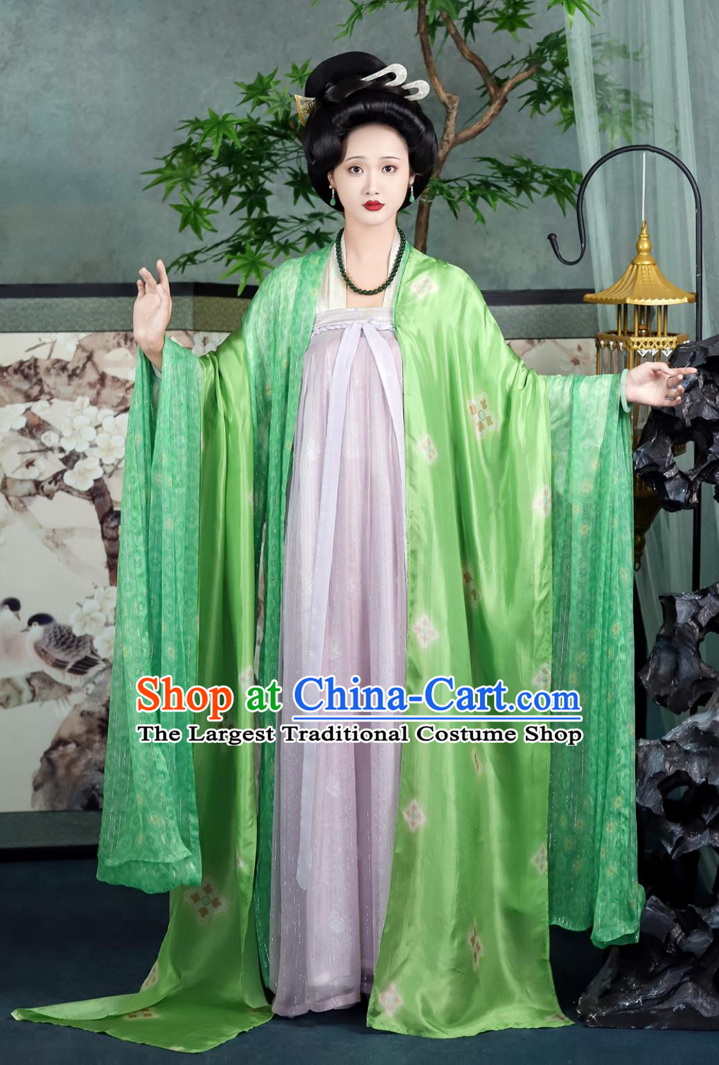 Tang Dynasty Silk Wide Sleeve Cape High Waisted Ruqun Set Traditional Chinese Hanfu Court Clothing