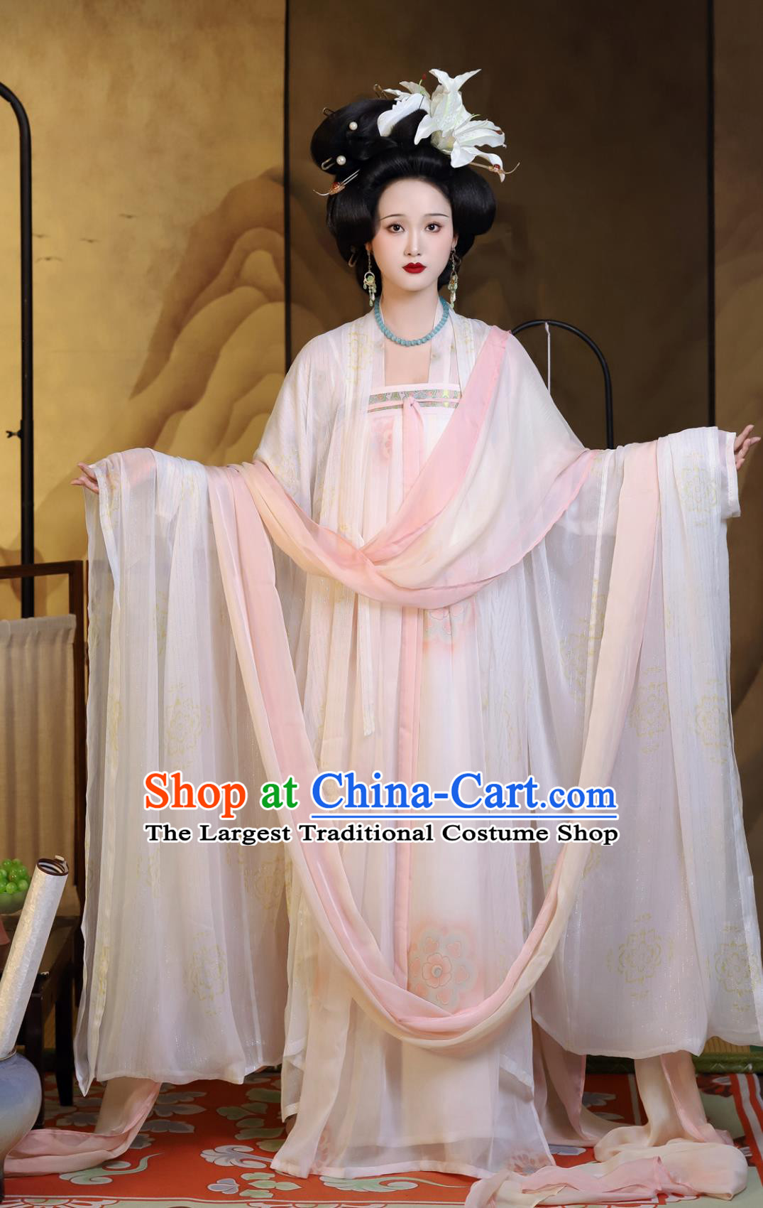 Traditional Chinese Hanfu Dress Ancient Palace Empress Clothing Tang Dynasty Silk Wide Sleeve Cape High Waisted Ruqun Set