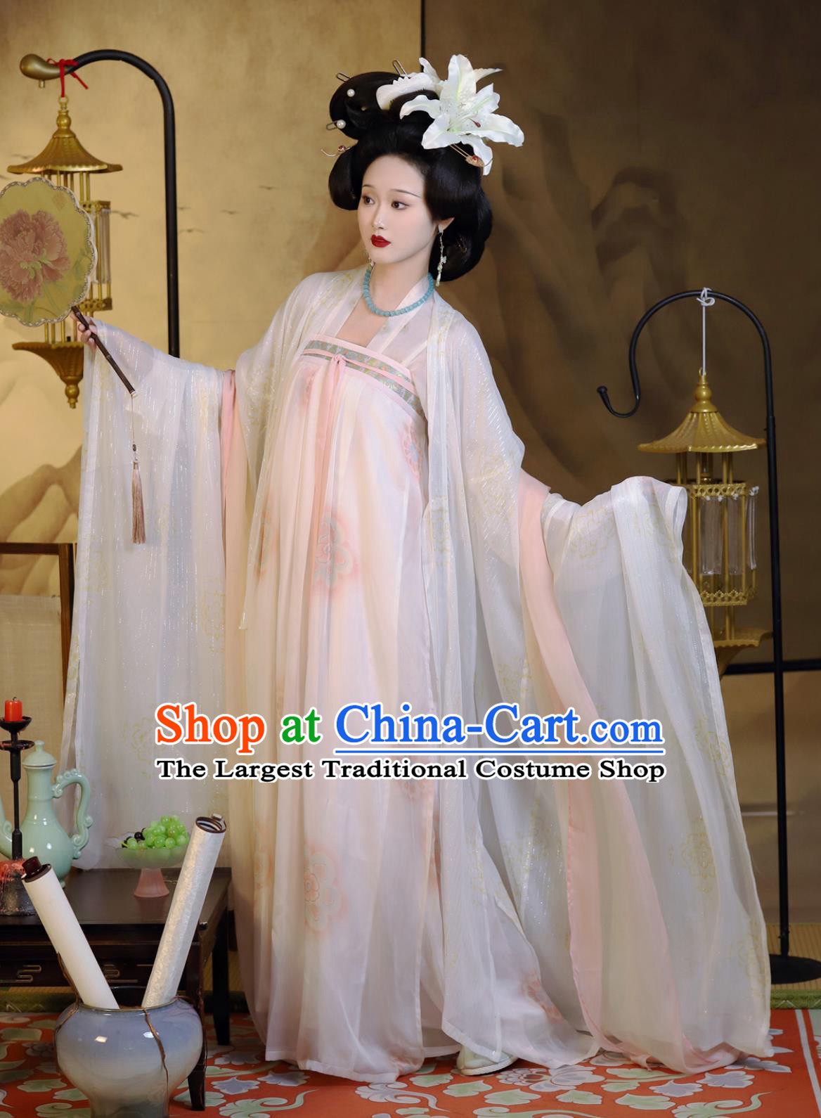 Traditional Chinese Hanfu Dress Ancient Palace Empress Clothing Tang Dynasty Silk Wide Sleeve Cape High Waisted Ruqun Set