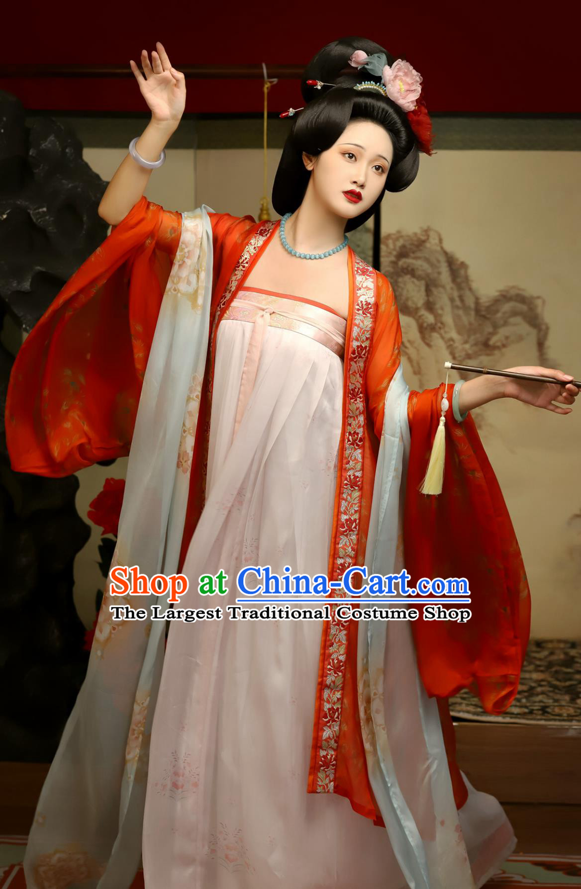 Ancient Palace Empress Clothing Traditional Chinese Hanfu Dress Late Tang Style Silk Wide Sleeve Cloak High Waisted Ruqun Set